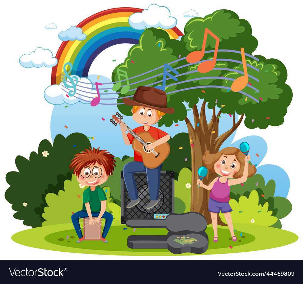 Children playing music at park