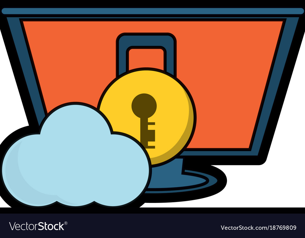 Computer with padlock and cloud icon