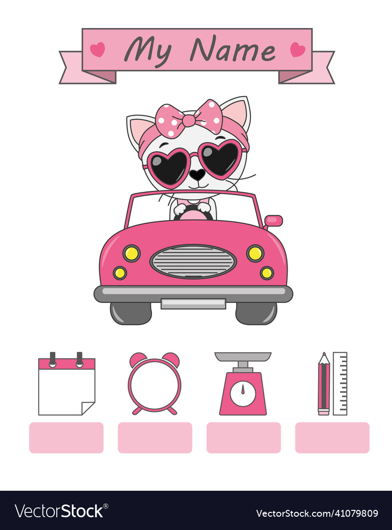 Cute cat in car baby birth print