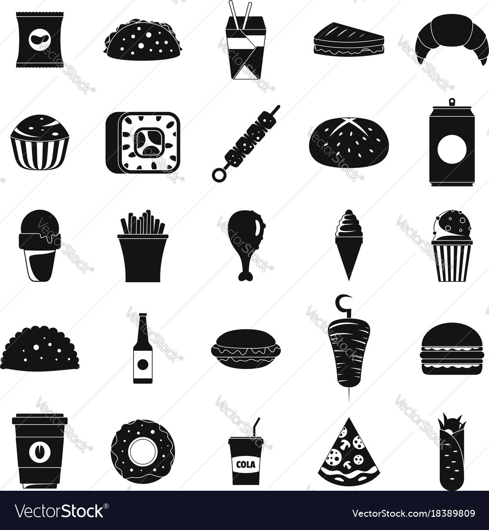 Fast food icons set simple style Royalty Free Vector Image