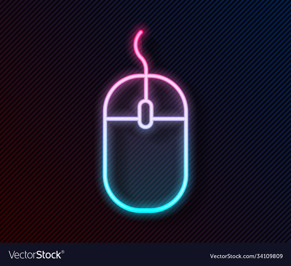 Glowing neon line computer mouse icon isolated