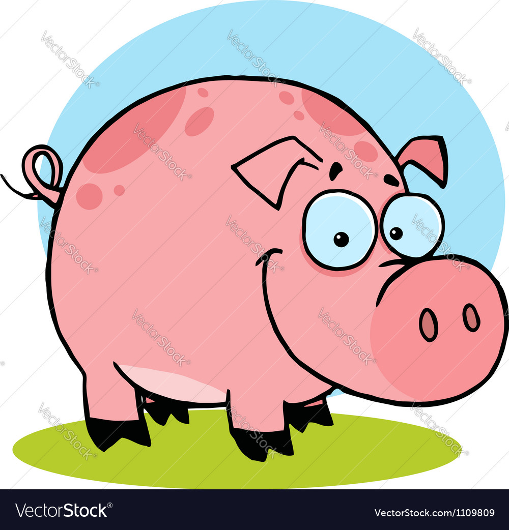 Spotted pink pig munching on grass Royalty Free Vector Image