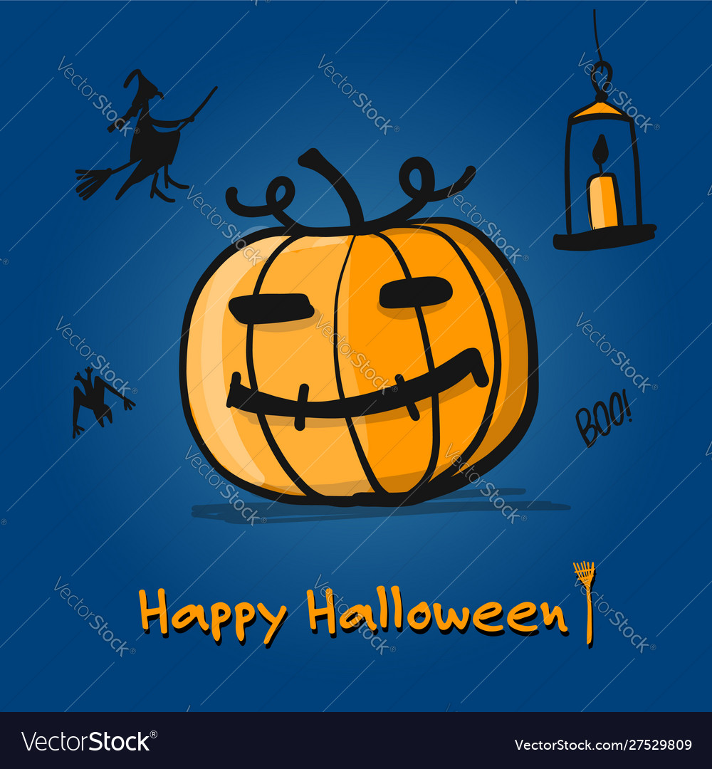 Happy halloween card pumpkin sketch for your