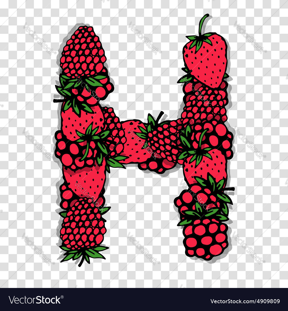 Letter H made from red berries sketch for your Vector Image