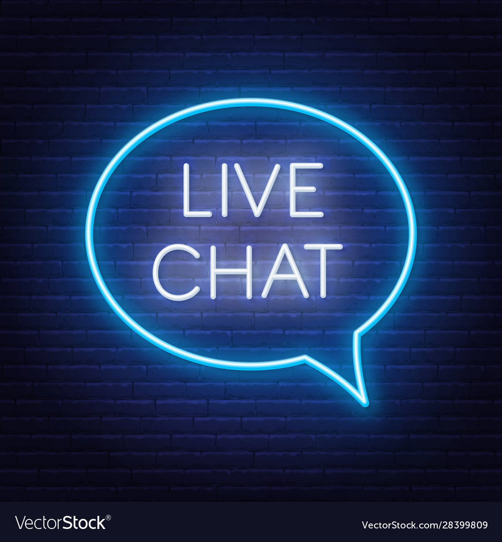 Live chat neon sign on dark background