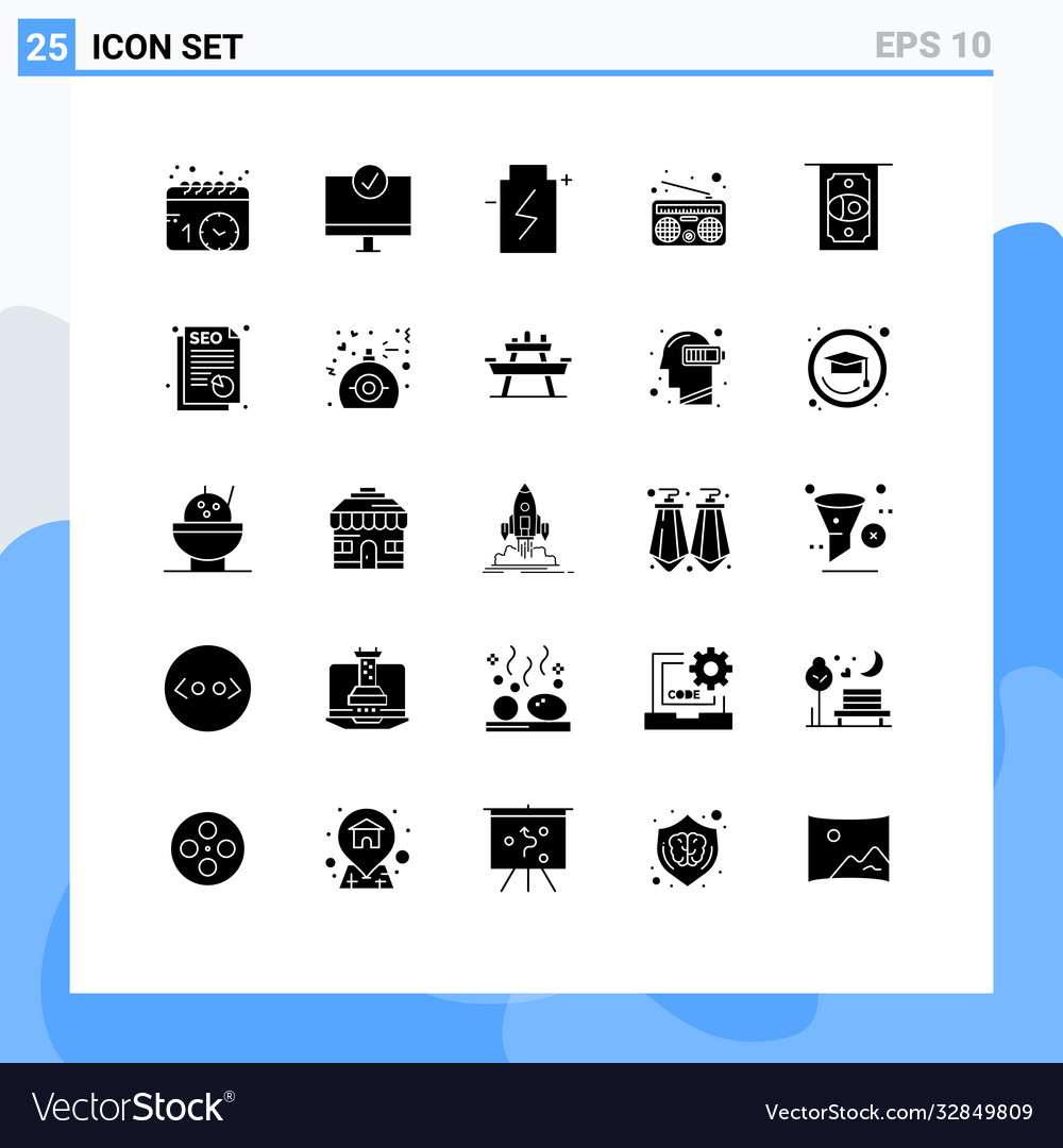 Modern set 25 solid glyphs and symbols