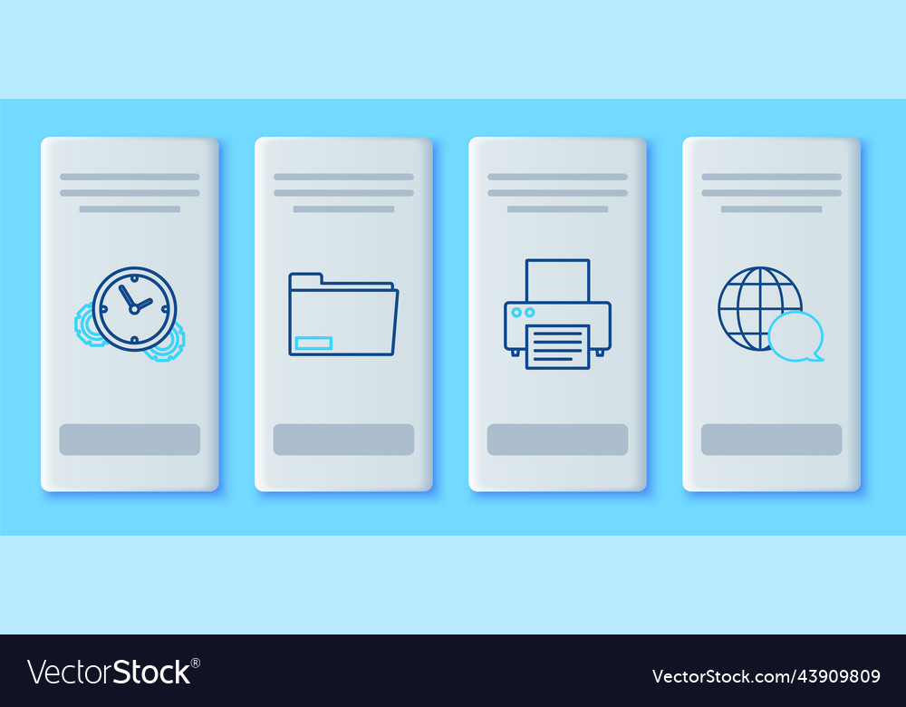 Set line document folder printer time management Vector Image Set line document folder printer time management