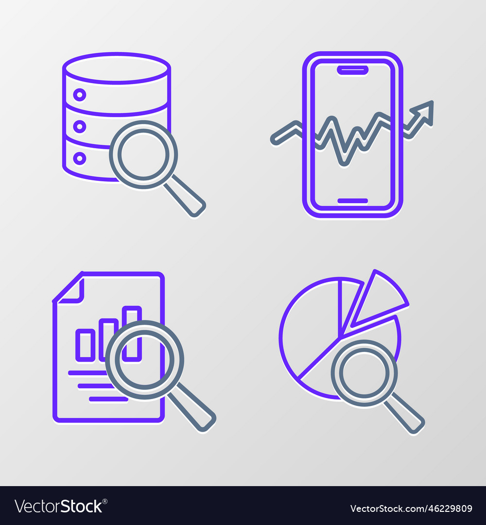 Set line search data analysis document with graph vector image Set line search data analysis document with graph