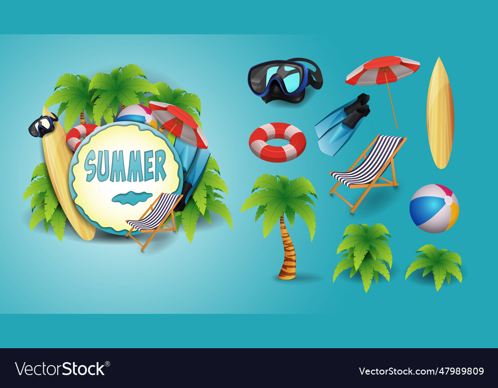 Set von Strandelementen Sommerbanner