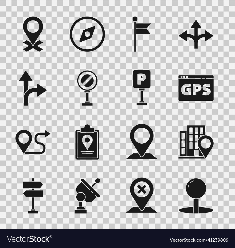 Set push pin location with house gps device map vector image Set push pin location with house gps device map