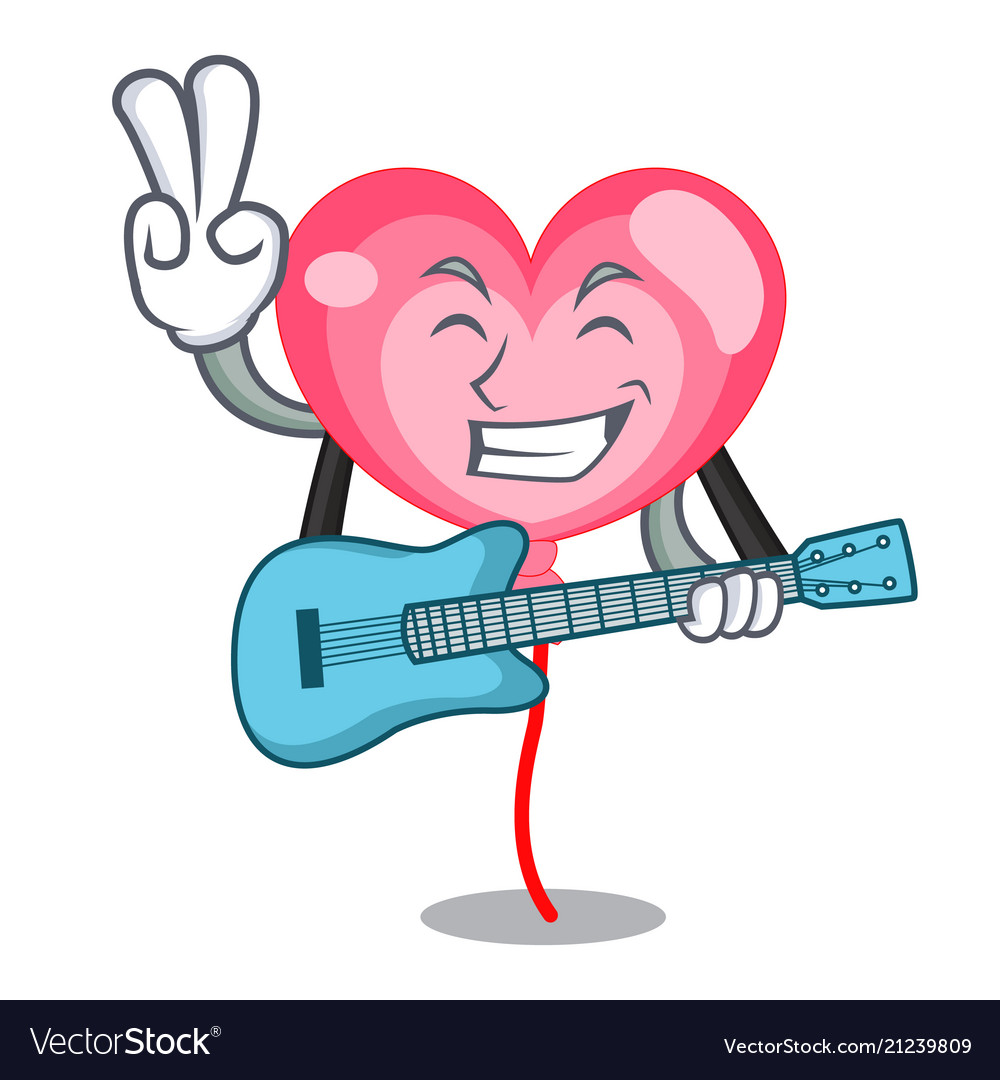 With guitar balloon heart mascot cartoon Vector Image