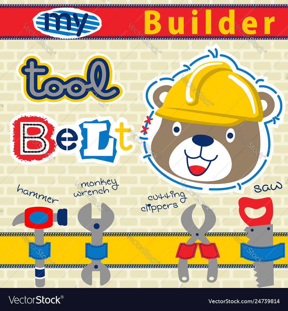 bear the animal builder with its tools equipment, vector cartoon illustrati...