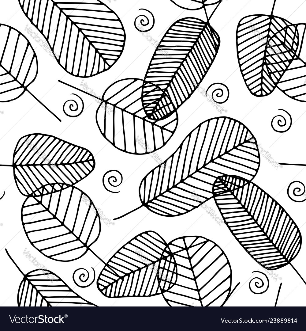 Doodle seamless pattern with leaves