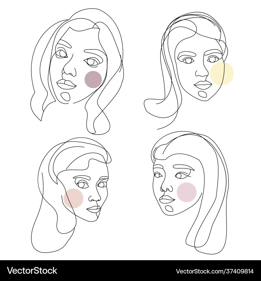Female faces drawn with continuous line Royalty Free Vector