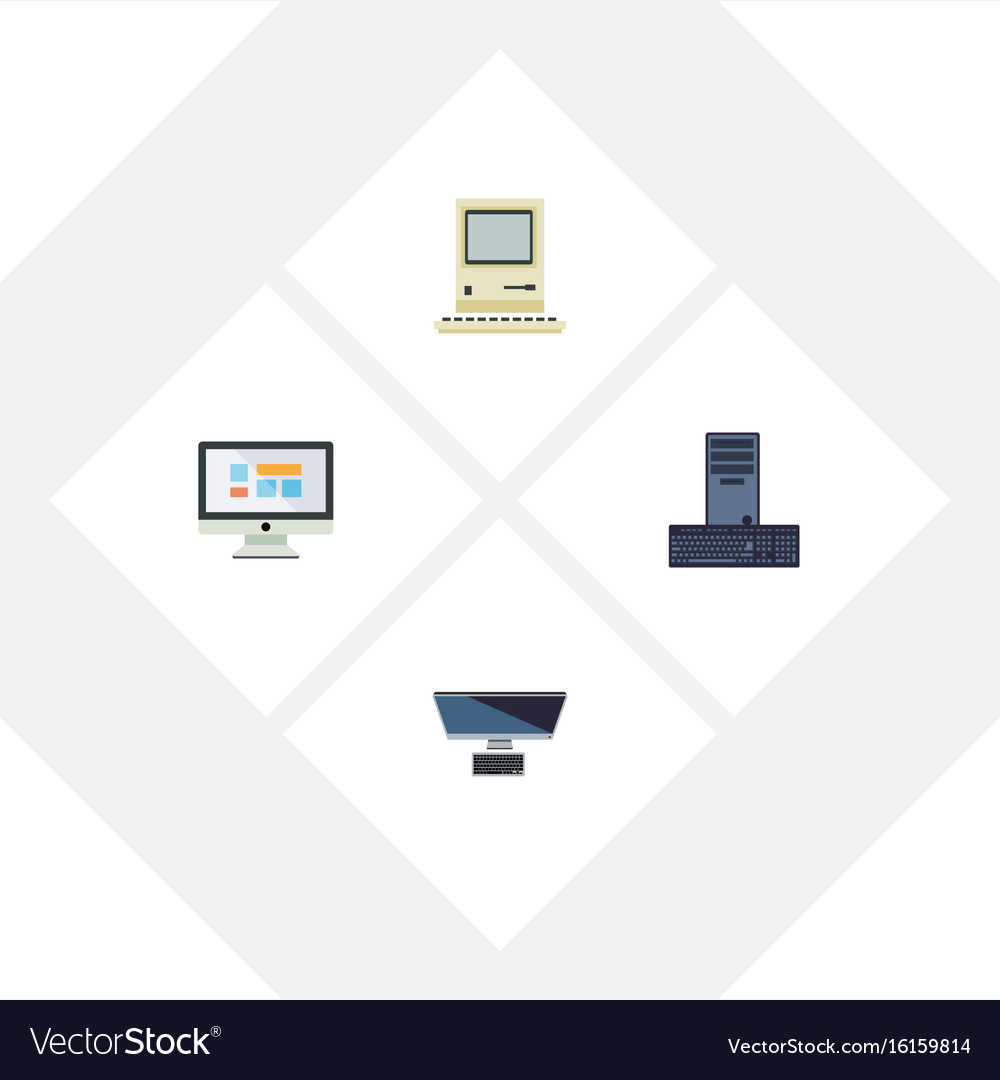 Flat icon laptop set of pc display processor