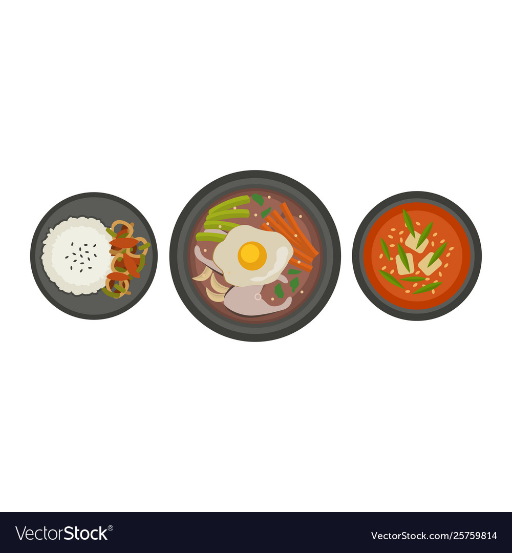 Korea traditional soup plate in bowl isolated vector image Korea traditional soup plate in bowl isolated