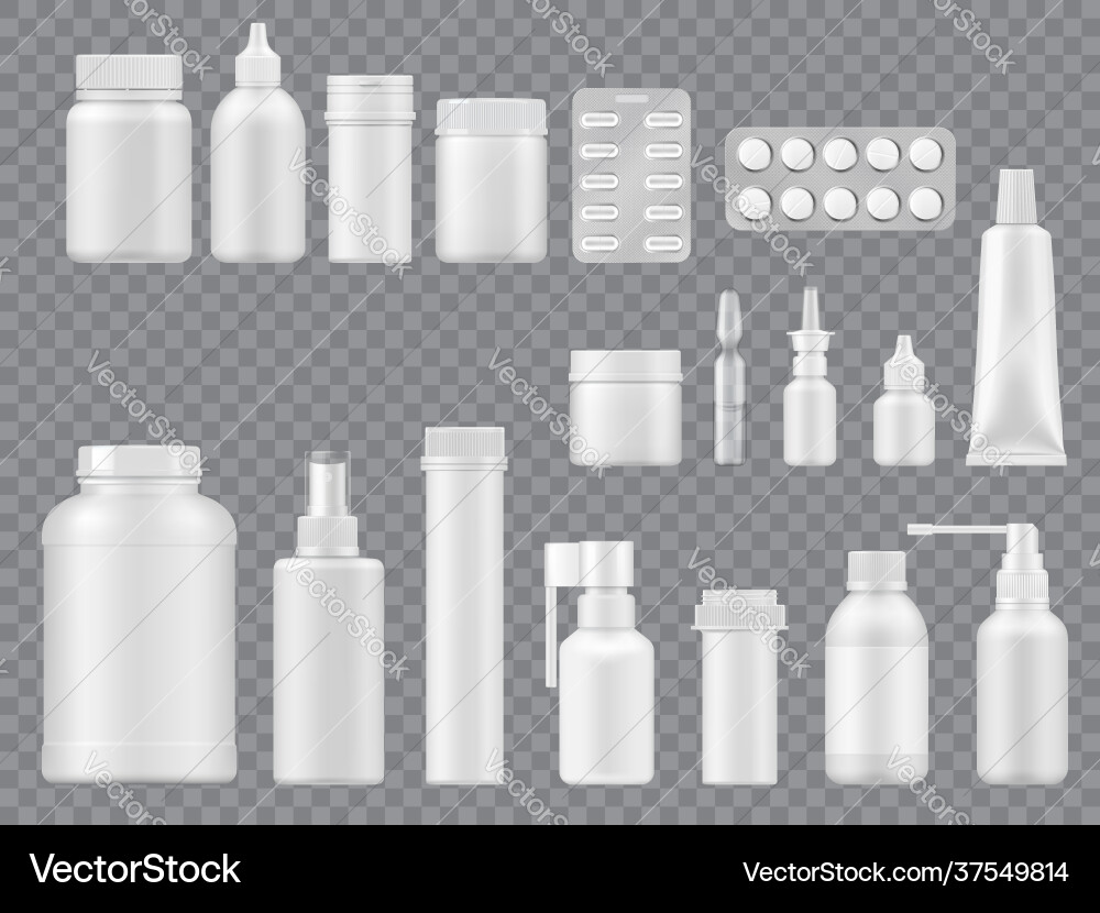 Medical packages bottles transparent background Vector Image