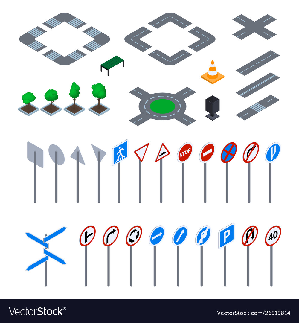 Road sign 3d icon set isometric view