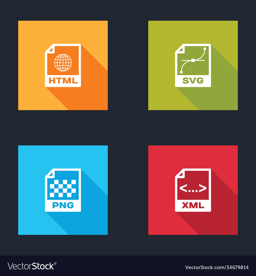 Set html file document svg png and xml icon Vector Image Set html file document svg png and xml icon