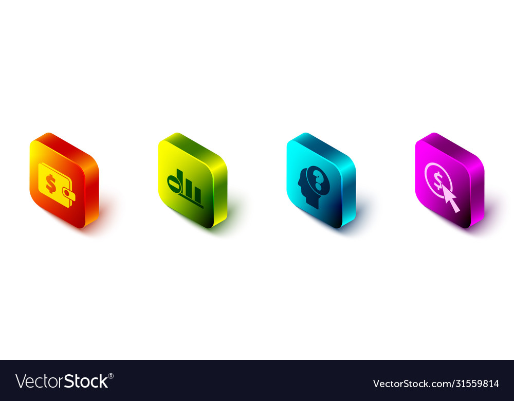 Set isometric wallet with dollar pie chart
