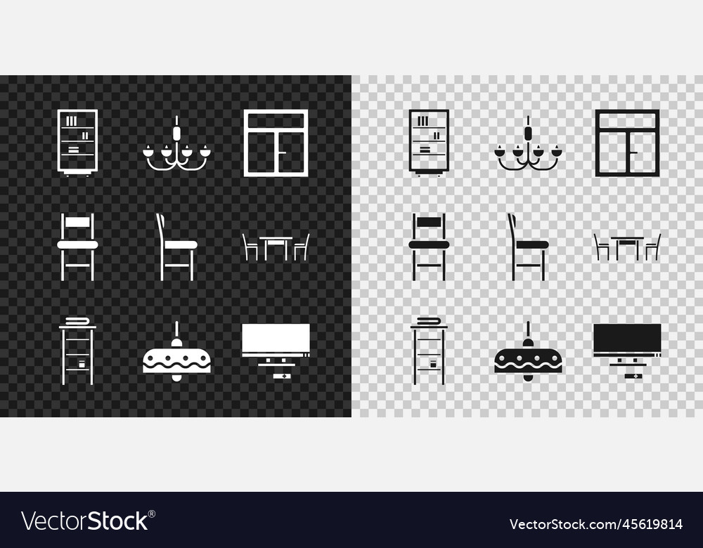Set library bookshelf chandelier window Vector Image Set library bookshelf chandelier window