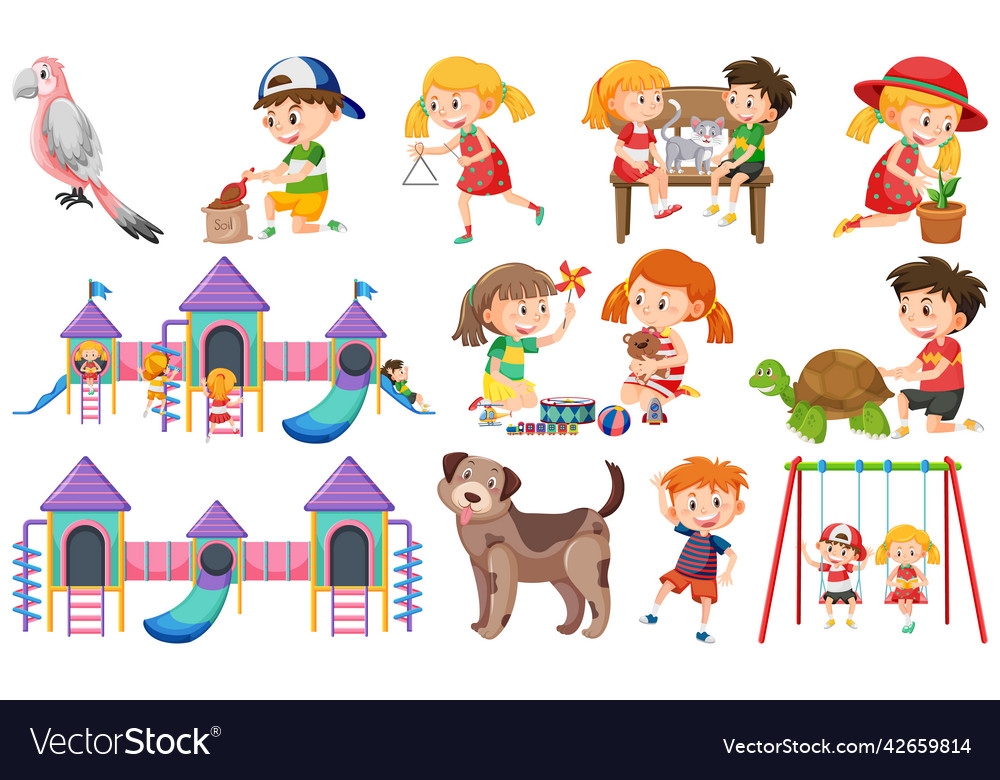 Set of cute kids and objects Royalty Free Vector Image