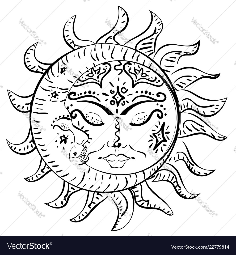 Tattoo sleeping sun and moon Royalty Free Vector Image Tattoo sleeping sun and moon Royalty Free Vector Image