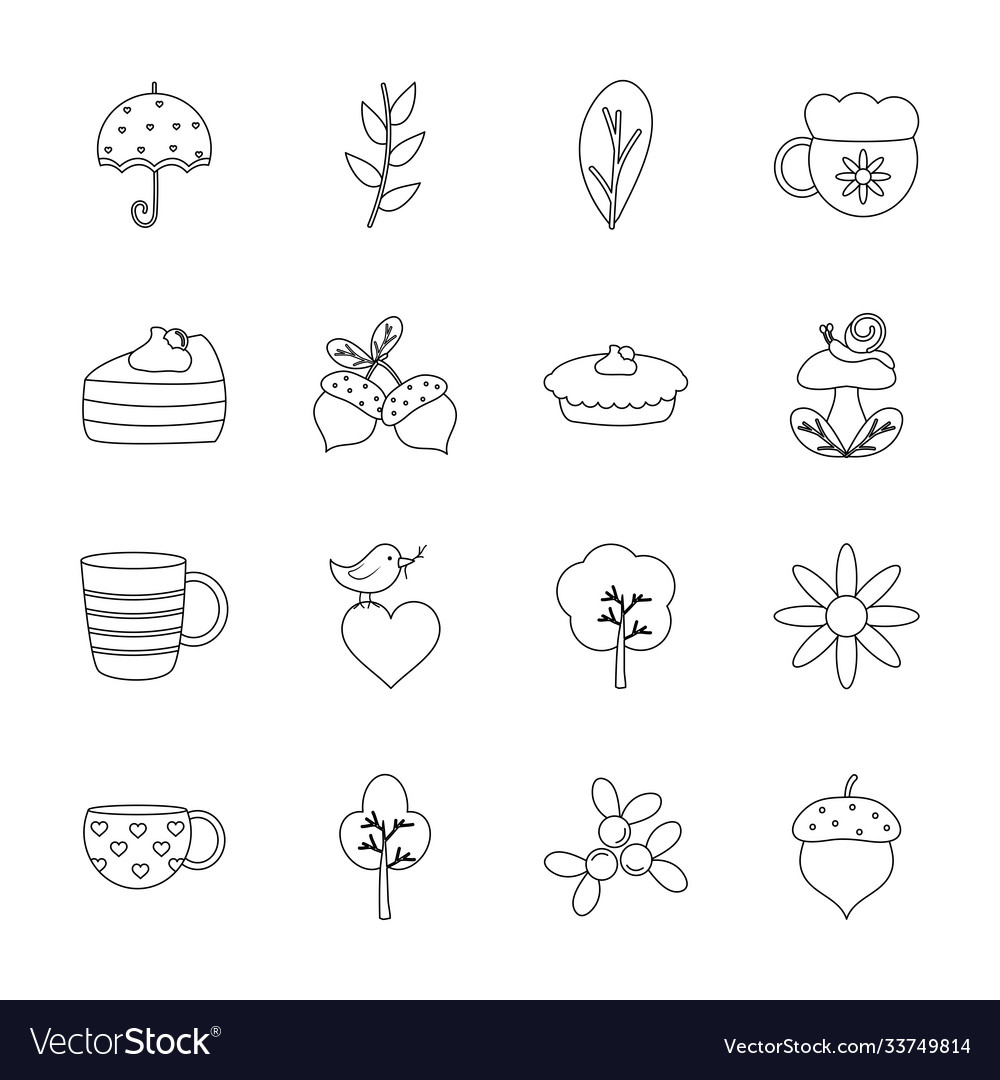 Trees and autumn icon set line style