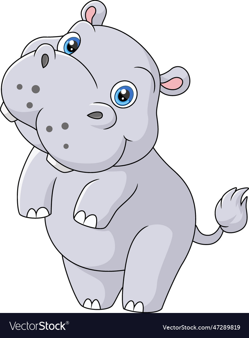 Cute baby hippo cartoon posing Royalty Free Vector Image