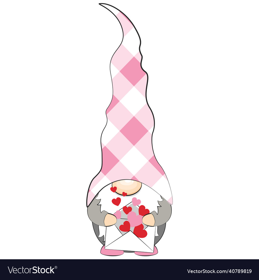 Cute valentines day gnome with hearts