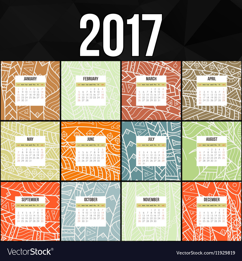 Entangle colorful calendar 2017 hand painted