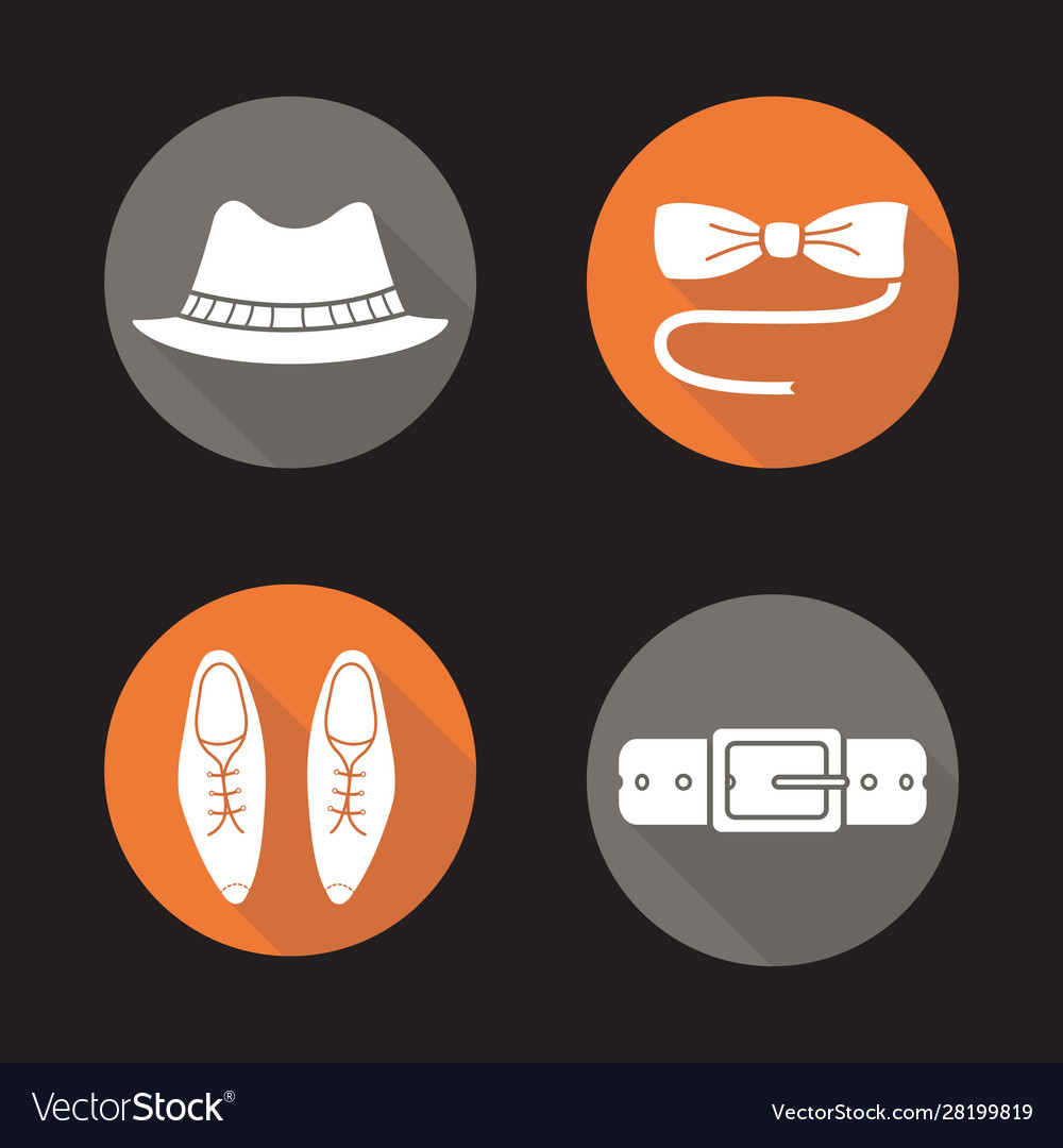 Mens accessories flat design long shadow icons set vector image Mens accessories flat design long shadow icons set