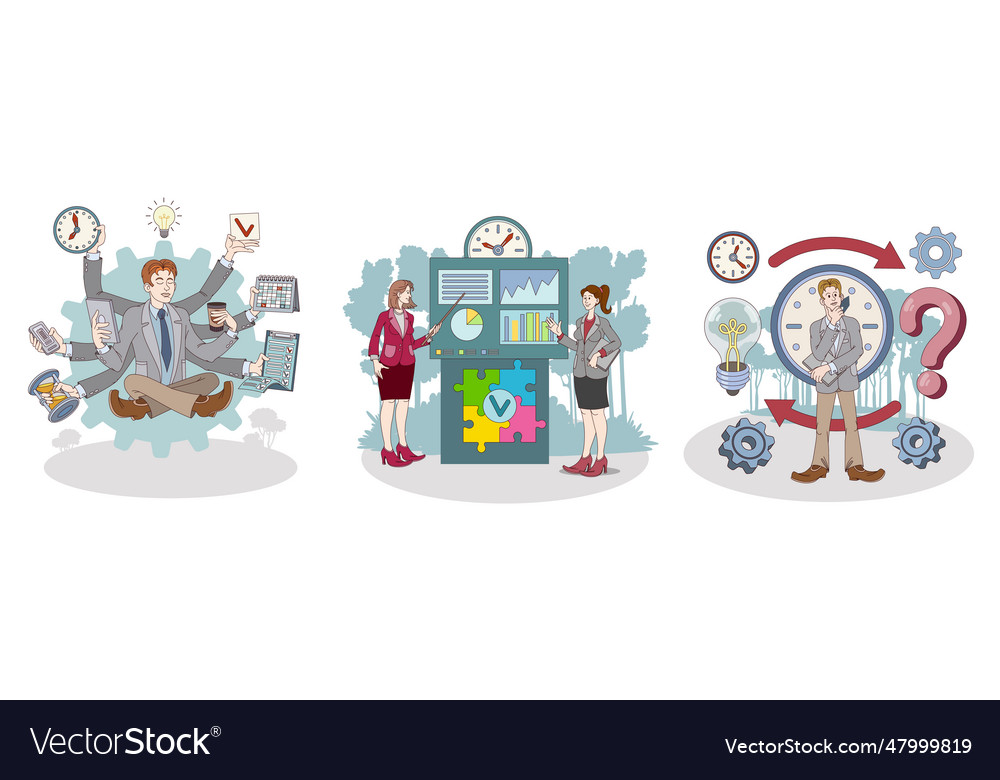 Multitasking worker performing different tasks vector image Multitasking worker performing different tasks