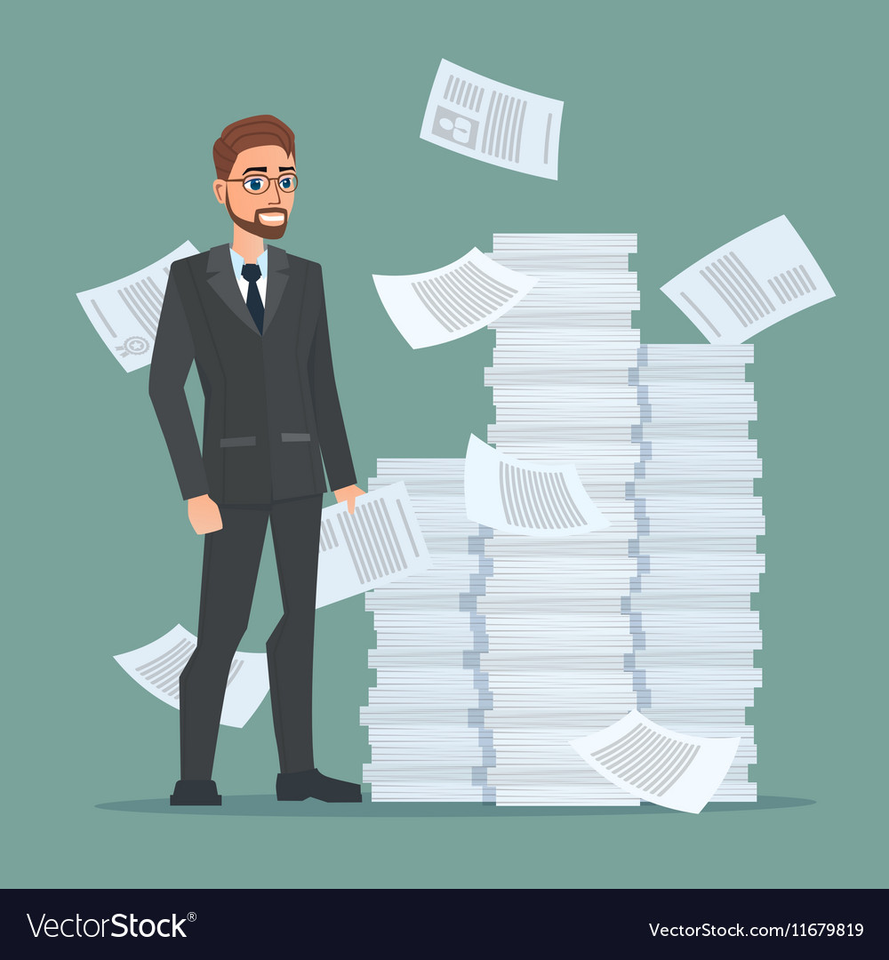 Paperwork and overworked of an employee engaged in