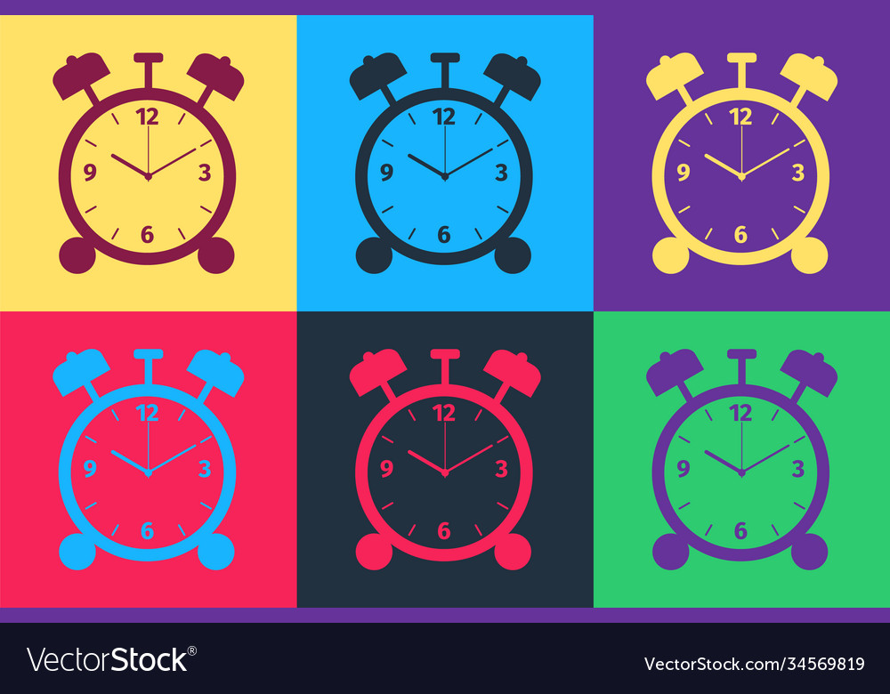 Pop art alarm clock icon isolated on color vector image Pop art alarm clock icon isolated on color