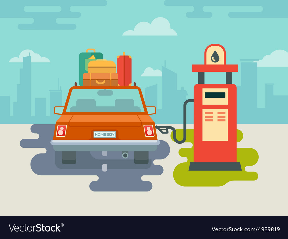 Refuel Car At Gas Station Royalty Free Vector Image Refuel Car At Gas Station Vector Image