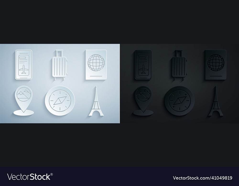 Set compass passport with biometric data map vector image Set compass passport with biometric data map