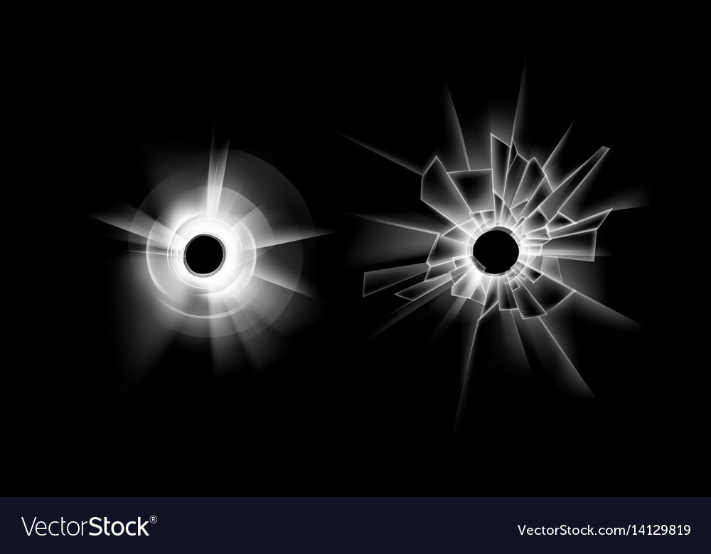Set of crack broken glass window with holes Vector Image