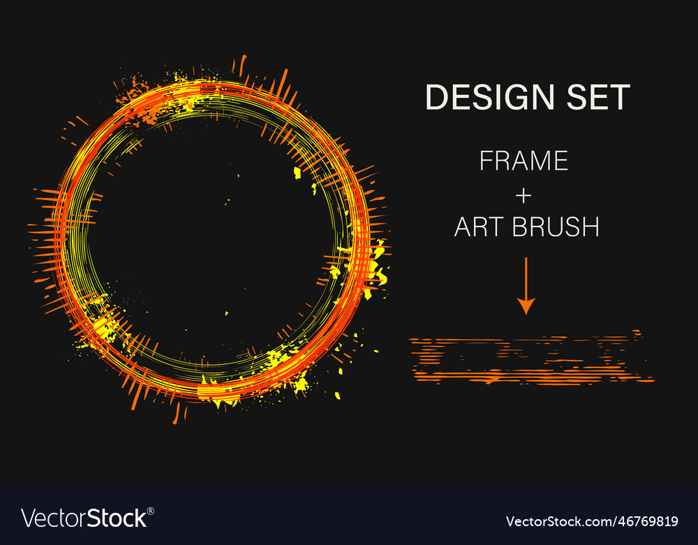 Set of design elements circular frame art brush