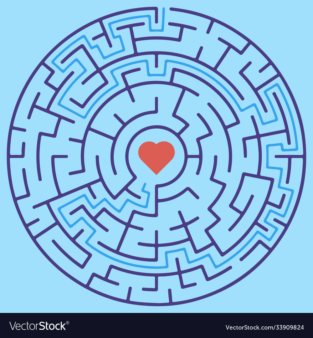 Circular maze with way from center to exit vector image Circular maze with way from center to exit