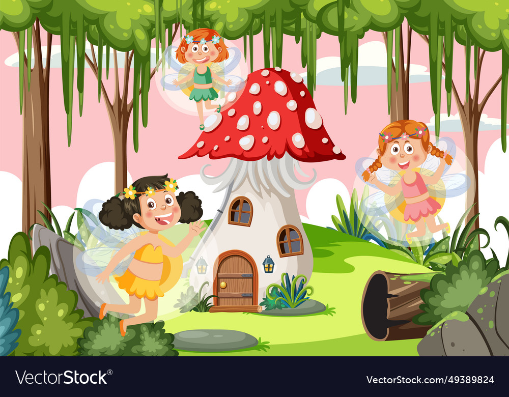 Enchanted forest with fantasy fairies a whimsical