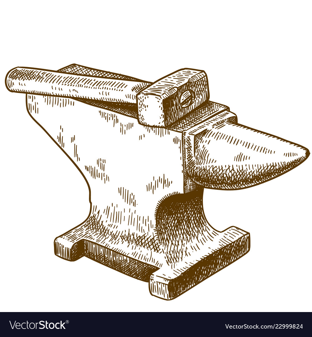 Engraving anvil and hammer Royalty Free Vector Image