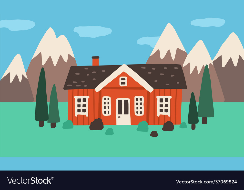 Exterior little wooden village house in nature vector image Exterior little wooden village house in nature
