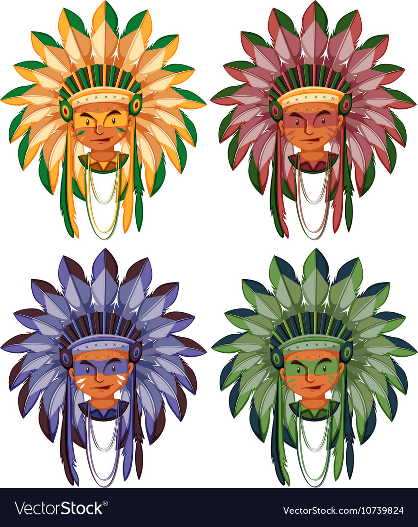 Four heads of native american indians Royalty Free Vector