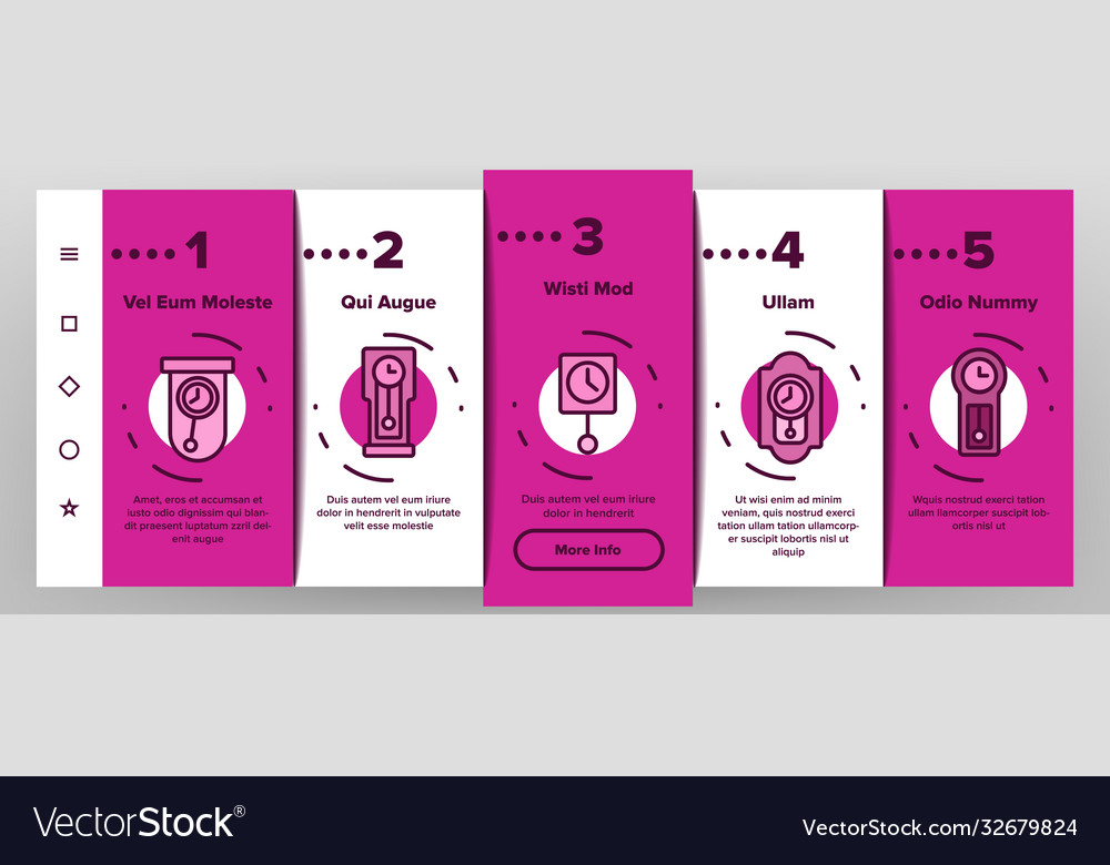Pendulum clock device onboarding icons set
