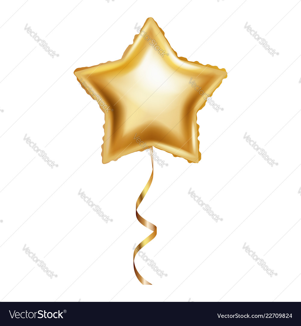 Realistic golden balloon in form of star isolated