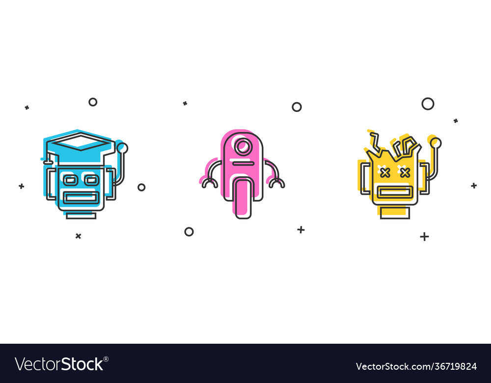 Set robot and broken icon vector image Set robot and broken icon