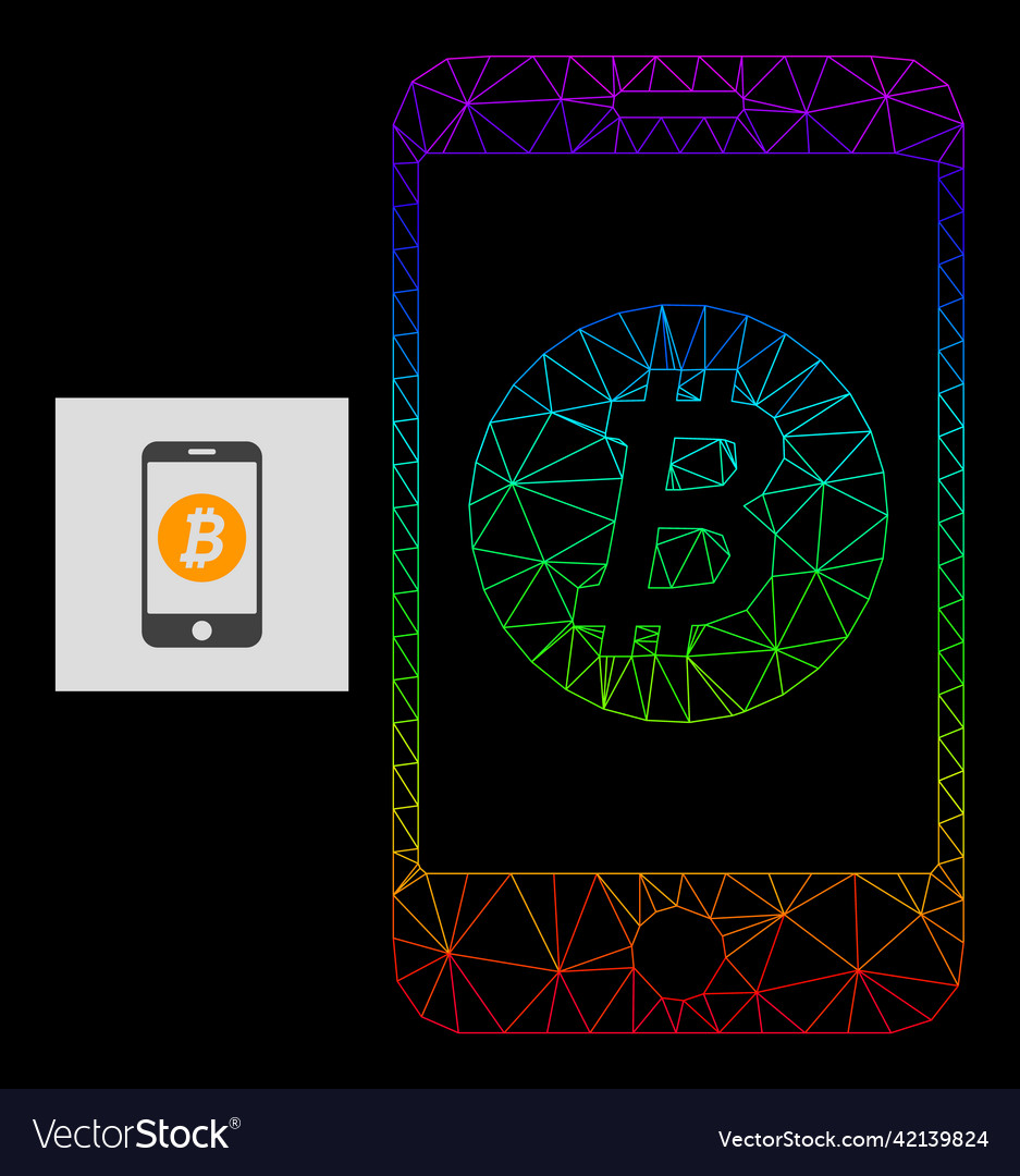 Spectral gradiented polygonal net mobile bitcoin vector image Spectral gradiented polygonal net mobile bitcoin