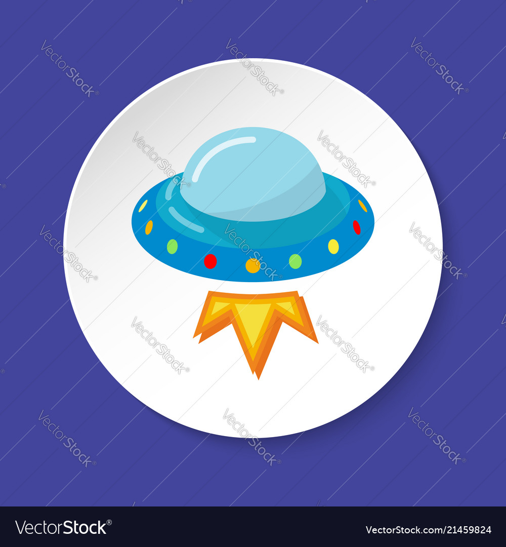 Ufo spaceship icon in flat style on round button