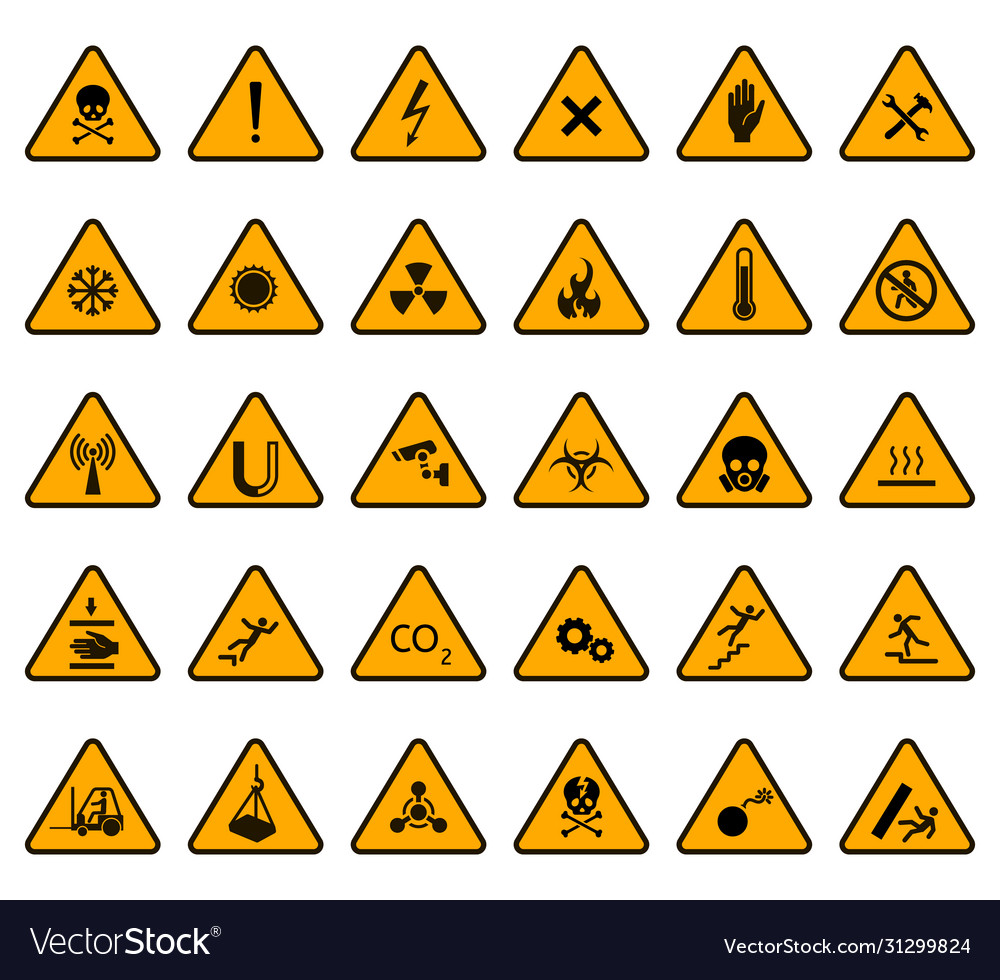 Warning signs caution attention yellow Royalty Free Vector